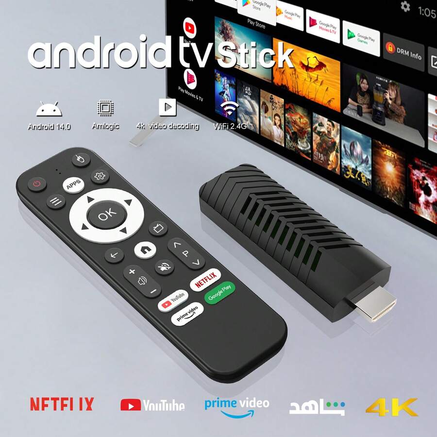 I96 D10 电视棒,便携式流媒体播放器,4K HDR 四核 64 位安卓电视系统,2.4G WiFi,适用于安卓电视棒,4K 高清流媒体设备,可用于电视和投影仪 - 黑色 - 查看 1