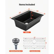 84 Cm Kitchen Sink Workstation, Top Mount Granite Sinks, Drop-In Single Bowl Farmhouse Basin With Multiple Accessories, Household Dishwasher Sinks For RV, Prep Kitchen, And Bar (Black) - 84 cm, Top Mount - 查看 3