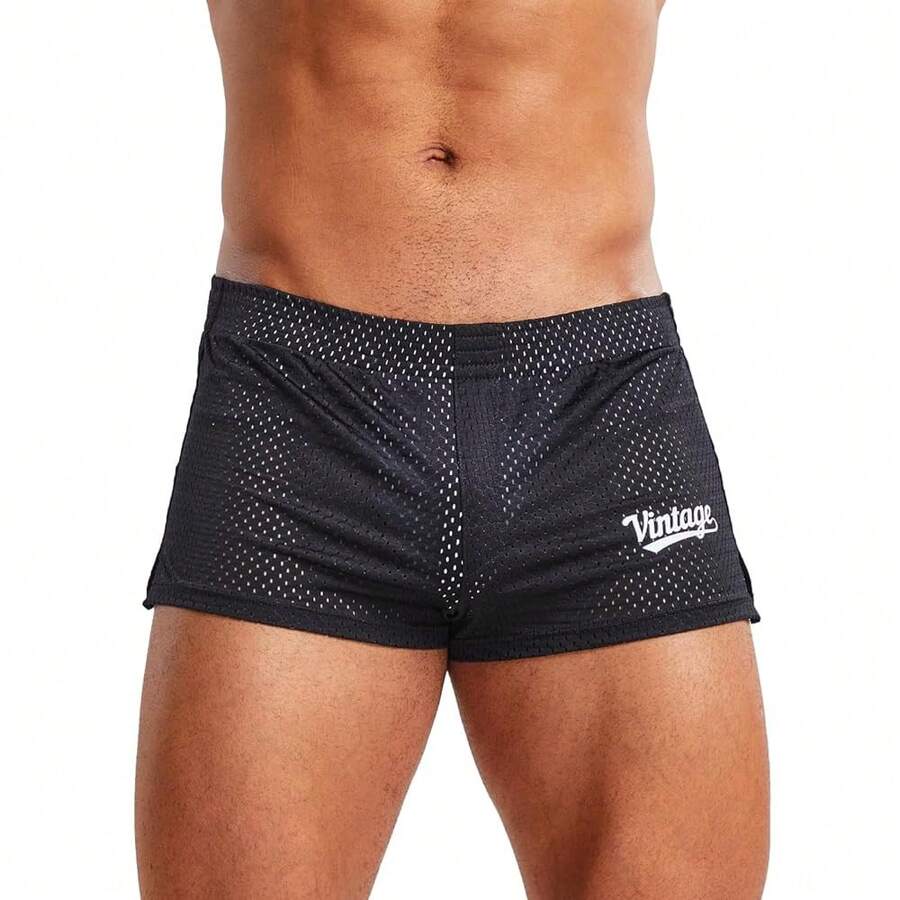 Mens 3 Inch Athletic Workout Short Mesh Running Workout Gym Shorts - 黑色 - 查看 1