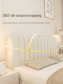 1pc Khaki Minimalist Vertical Striped Headboard Cover, 360° Full Wrap Around Protection, Adjustable For Thin/Thick Headboards, Easy Removable & Washable, Bedroom Decor - Khaki - View 4