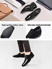 Men's Formal Dress Shoes, Classic Patent Velvet Lace-Up Oxford Shoes - Black - View 5