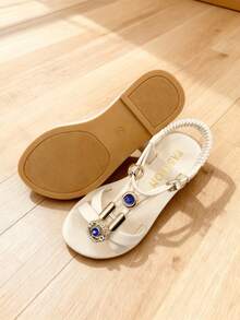 Giày sandal kiểu La Mã cho bé gái, giày công chúa đính đá màu xanh dương cho trẻ em, giày đi biển đế mềm chống trơn trượt cho mùa hè. - Màu be - Xem 6
