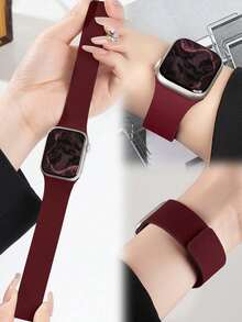 Huastonband 適用於 Series 3/2/1/SE/S11/S10/S9/S8/S7/S6/S5/S4/S3 Ultra，酒紅與黑色矽膠錶帶，適合 38/40/41/42/44/45/46/49mm 手錶，男女通用智慧手錶配件替換錶帶，新年/情人節女性配件，夏季海灘、派對、聚會、假期、畢業季、返校季，學生、同學禮物 - 酒紅配黑 - 查看 9