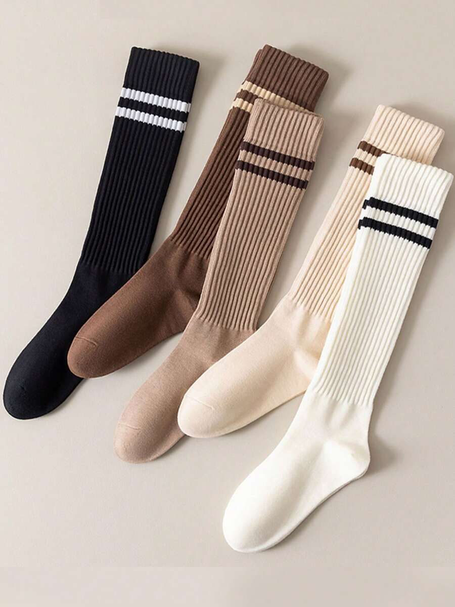 1 Pair/3 Pairs Women Striped Knee High Socks, Thick Leg Warmers For Spring & Autumn - Multicolor - View 1