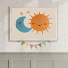 1pc Canvas Wall Art, Framed Children's Room Wall Art, Smiling Sun And Sleeping Moon Design, Cute Children's Room Wall Decor, Soft Color Tone Kids Room Decor, Lovely Starry Sky Theme, Children's Room Decor, Playroom Poster, Preschool Decor, Nursery Decor, Planet Poster, Kids Gift, Party Decor, Waterproof, Comfortable Decorative Art - Multicolor - View 11