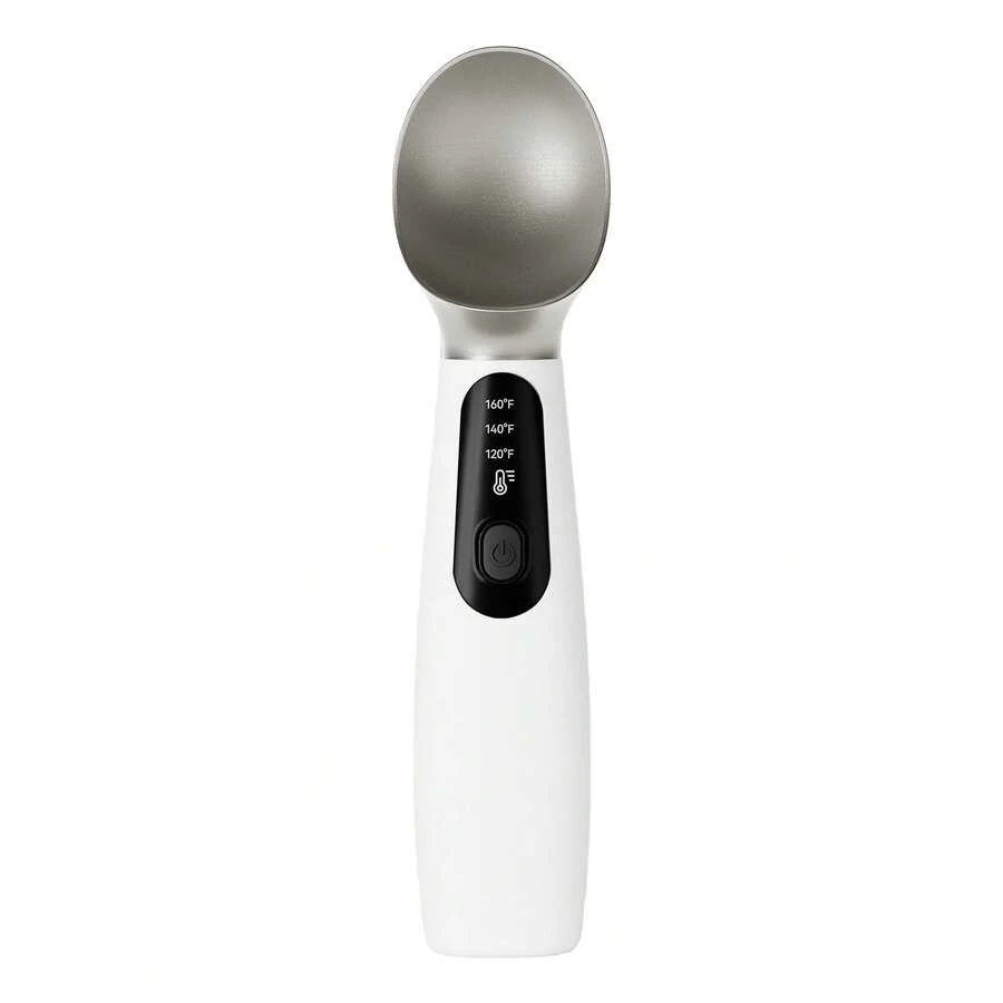 Cuchara para helado con calefacción de 2600mAh, cuchara para helado con calefacción ajustable con pantalla LED, recargable - Blanco - Ver 1