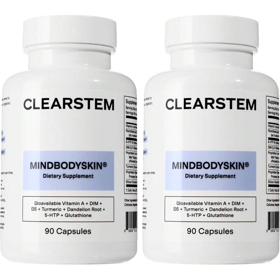 [Mother's Day Gift For Mom][2-Piece Set]CLEARSTEM - MINDBODYSKIN Hormonal Acne Supplement (5-HTP) - Natural DIM Supplement - Skin Care Vitamins - Hormone Balance, Antioxidants - Gluten Free, Cruelty Free - 30 Servings, 90 Capsules - 180 chiếc (Gói 1) - Xem 1