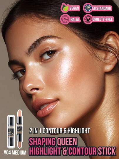  MISSLYN Sculpting Queen Highlighter & Contour Stick, Dual-Ended Design, Creamy Texture, Matte Finish, Creates Refined Makeup Look, Long-Lasting Color, Suitable For All Skin Types, Face Makeup, Beauty Brand, Suitable For Women & Girls, Winter Essential, Y2K Style, Versatile, Birthday Gift, Valentine's Day Gift, Party Essential, New Year Gift, Color Matching, Cruelty-Free & Vegan