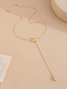 1 pieza Collar largo con colgante asimétrico hueco, cadena de hueso de serpiente de moda para mujer - Dorado - Ver 3