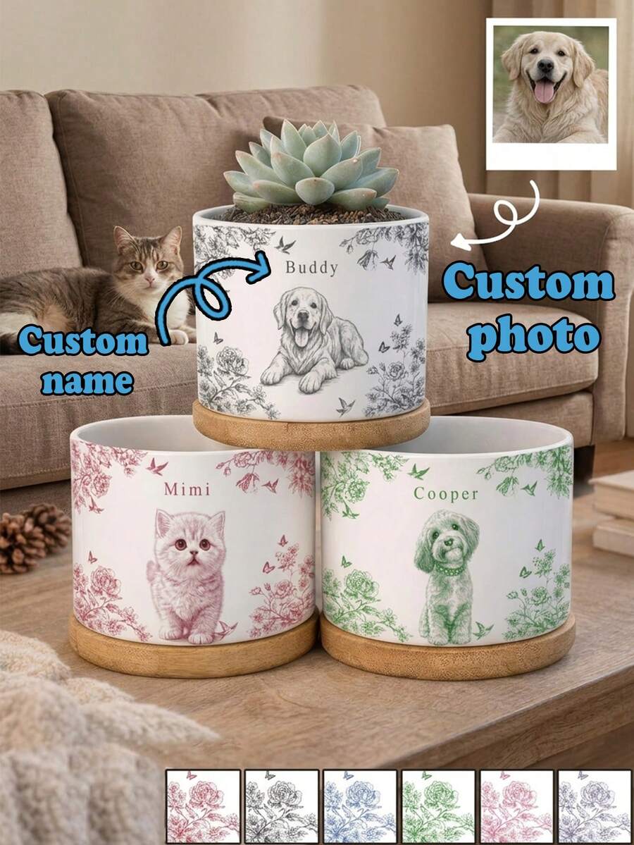 1 buah Pot Tanaman Foto Hewan Peliharaan Kustom, Pot Peringatan Hewan Peliharaan yang Dipersonalisasi, Hadiah Peringatan Anjing, Hadiah untuk Pecinta Anjing, Hadiah untuk Ibu Anjing, Pot Sukulen Anjing, Hadiah Peringatan Kucing, Hanya Pot Tanaman - MultiWarna - View 1