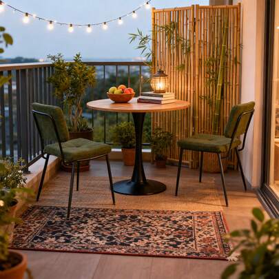 Meubles Cosy 3-teiliges Terrassenmöbel-Set mit Tisch und Stühlen, grüner Stoffbezug - Moderne Gartenlounge mit Metallgestell und rundem Tisch aus MDF in Holzoptik - Ideal für Balkon, Veranda, Garten, Kaffeepause und Entspannung.