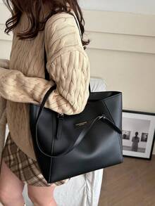 Túi đeo vai nữ dung tích lớn, thời trang, đa năng, túi xách vải bố mới, thiết kế tinh tế, phù hợp cho đi học, đi làm và đi mua sắm (Không kèm mặt dây chuyền) - màu đen - Xem 11