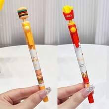 2支/套 汉堡薯条主题伸缩圆珠笔，创意新奇笔，适合办公室和学生使用，可替换笔芯 - 彩色 - 查看 12