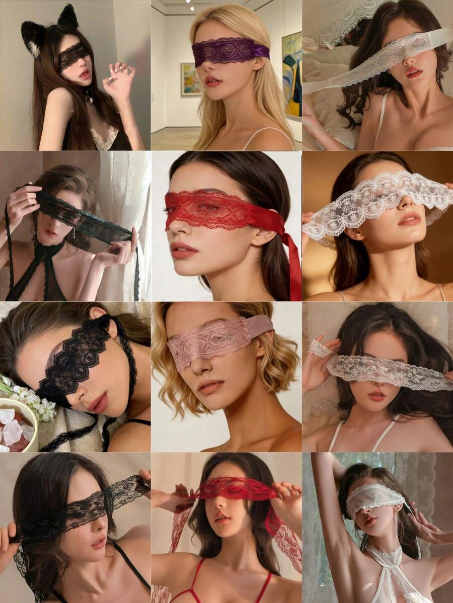 1 pieza Máscara de ojo de unicolor con flor de encaje para mascarada, diadema elástica, capa interna suave, máscara facial decorada con encaje, kit de juego de roles para parejas, adecuado para noches románticas y fiestas sexys - Multicolor - Ver 1