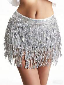 Bộ váy đính sequin tua rua, váy múa bụng nữ, áo hai dây ngắn bó sát, chân váy mini, trang phục biểu diễn câu lạc bộ, bộ 2 mảnh đính sequin tua rua dành cho nữ. - Nhiều màu - Xem 26