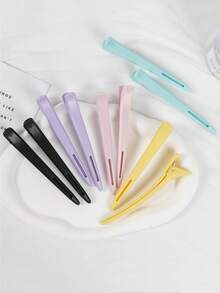5 Peças/Conjunto Grampos de Cabelo Longos e Fofos Retos, Grampos de Cabelo de Jacaré Salão Sem Costura para Lavagem de Cabelo Diária, Penteado, Coloração, Permanente, Divisão de Cabelo, Verão, Férias, Viagem, Acessórios para Cabeça - Multicolorido - Visão 3