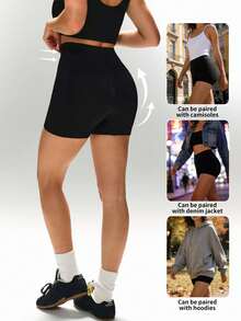 1 Set Spring/Summer New Short Camisole Set, 2-In-1 With Cup Holder Zipper Design, Casual Layering Piece For Indoor/Outdoor Wear, Waist Cinching Yoga Outfit, Versatile Undershirt Set Sports - Black - View 5