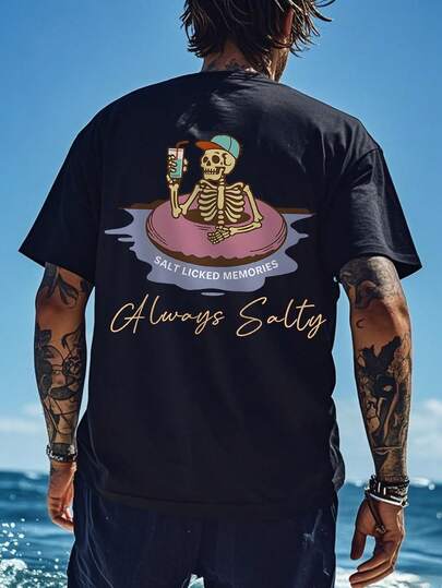 加大码男士个性化印花度假短袖T恤，舒适透气，引领夏季时尚