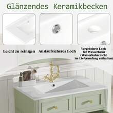 Vanity Unit With Ceramic Basin, Soft-Close Drawer, Modern Bathroom Furniture Offering Ample Storage Space, Metal Handles And Overflow Protection, 81 * 45.5 * 86.5 Cm, Green - Mint Green - View 5