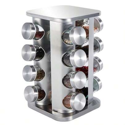 Stainless Steel Heavy-Duty 16/20-Jar Spice Rack Organizer, 360° Spinning Turntable With Non-Slip Base, Easy To Clean Space-Saving Storage For Kitchen Pantry Condiments Seasoning