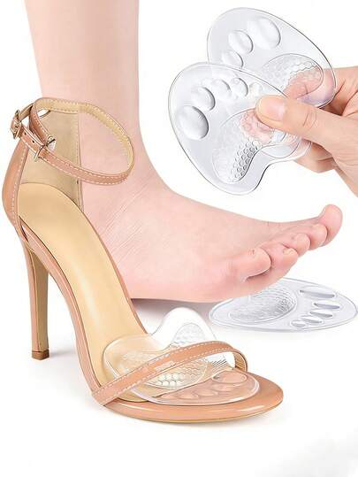 1 par de plantillas de silicona transparente con forma de corazón y cinco dedos, antideslizantes para la parte delantera del pie, adecuadas para sandalias, tacones altos, ajuste medio tamaño para mujeres