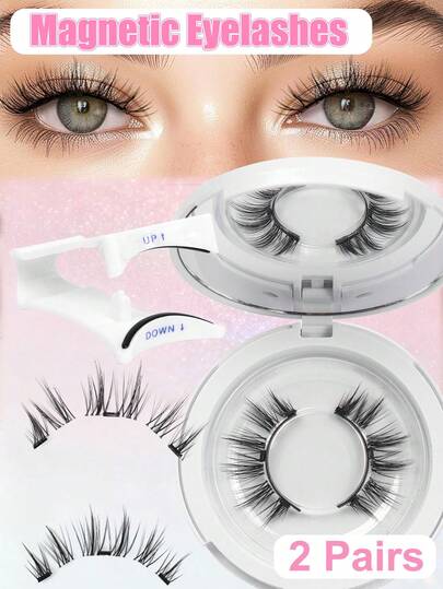 2 Pairs Magnetic False Eyelashes Set, Black, Sunflower Design With Magnetic Clips, 5-14mm, Upgraded Invisible Magnetic, Comfortable Wear, Natural Look, Reusable, Elegant, Easy To Apply And Remove, Highlight For Mixed European, American And Asian Makeup, Curling And Enlarging Eyes, Suitable For Beginners/Professional Makeup Artists, Ideal For Holiday Eye Makeup, Summer Travel, Beach, Camping, Etc.