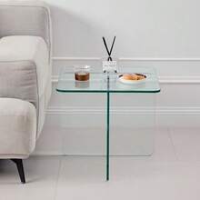 Tempered Clear Bent Glass SideTable, Transparent End Table, Sofa Table - White - View 5