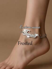 Customized Personalized Name Anklet For Women, Name Plate Pendant Anklet, Gift For Her, Stainless Steel Jewelry - Silver-frosted - View 9