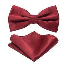 Men's Solid Color Pre-Tied Bow Tie And Pocket Square Set, Casual Men's Necktie - Multicolor - View 12