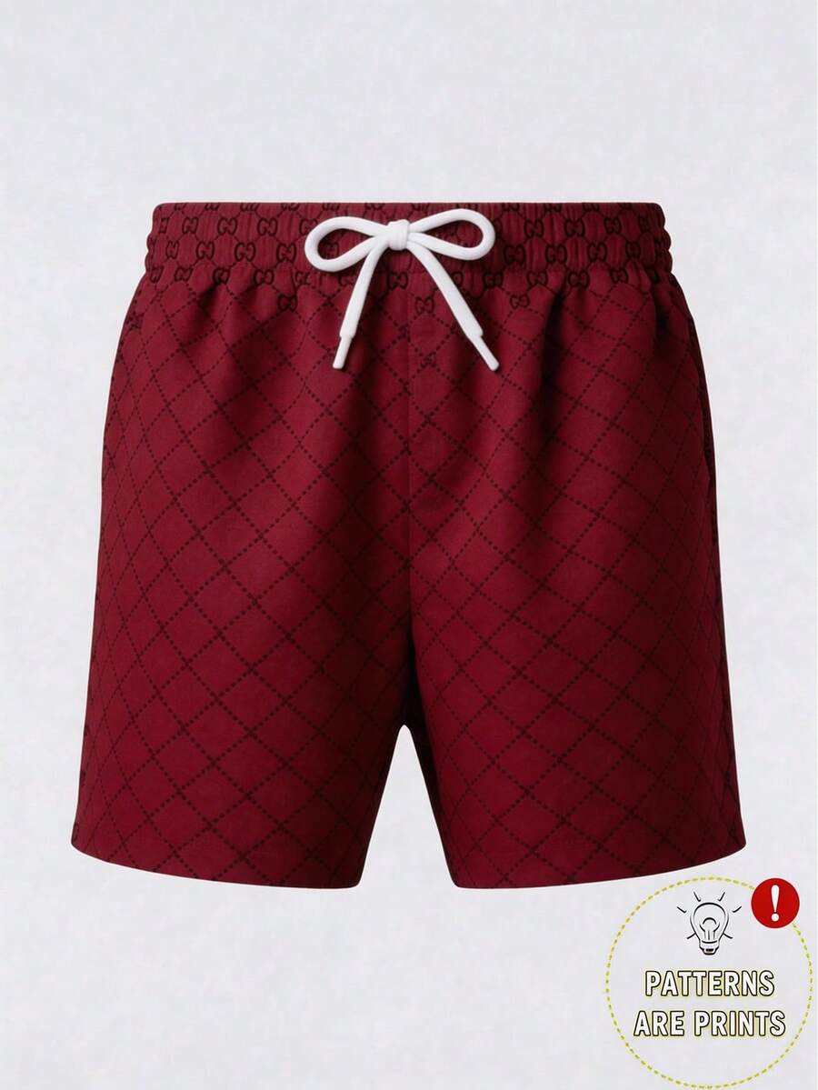 Playful Branded Shorts With Multicolor Monogram & Contrast Details - 酒紅色 - 查看 1