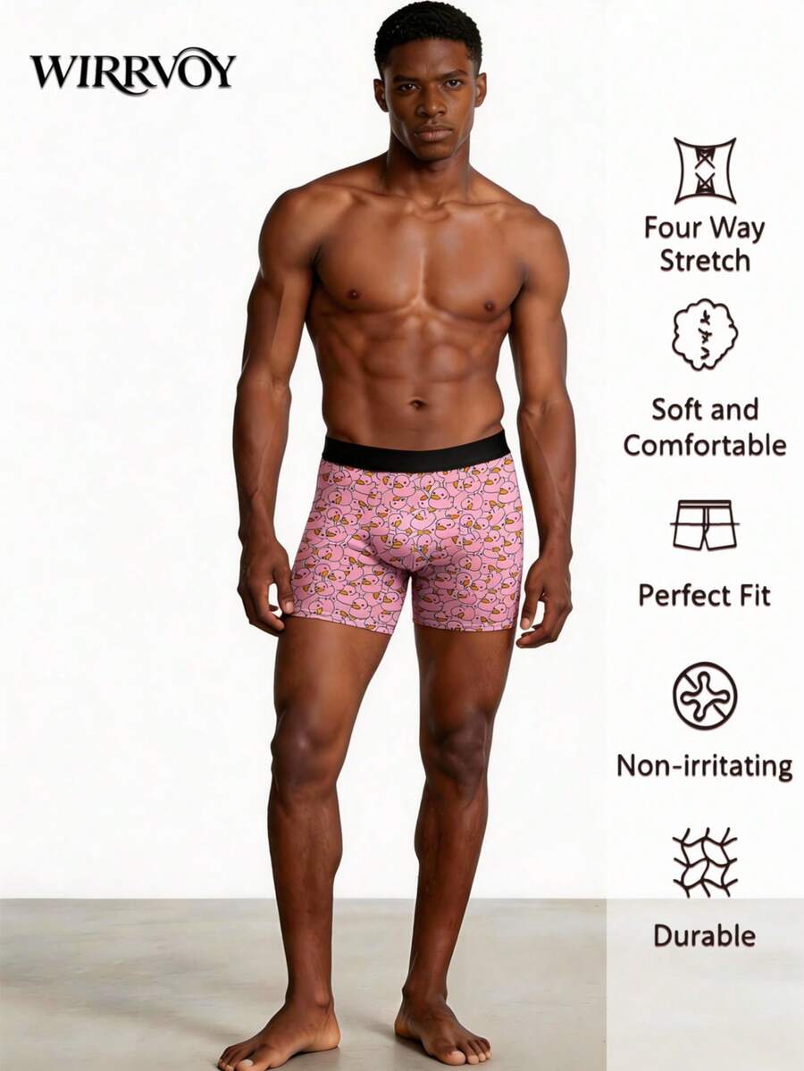 Novelty Patterned 2pcs Boxer Briefs, Duck Lover Style Fashion Underwear For Men, Perfect For Daily Outfits,Cute Duck & Goose Print Boxer Briefs - Multicolor - View 1