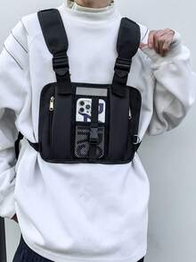 男士休闲拉链网眼插肩背心胸包，便携式设计，适合工作通勤、购物、旅行，是理想的父亲节礼物。 - 彩色 - 查看 1