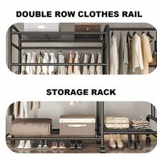 Heavy Duty Double Clothes Rail Rack Garment Hanging Stand Open Wardrobe Shelf Black - Black - View 6