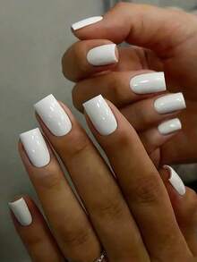 120pcs White Square Short Wearable False Nails, Full Coverage Fake Nails, Suitable For Office & Daily Wear, Nail Decoration For Women & Girls - White - View 5
