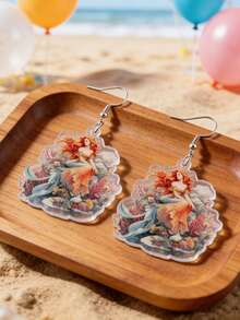 1 Pair Summer Mermaid Princess Style Acrylic Pendant Earrings, Adding Fashionable Charm To Women's Daily Outfits. Ideal For Beach Vacation And Parties, A Perfect Gift For Female Friends, Sisters, Graduation Or Birthday - Multicolor - View 9