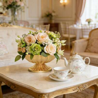 1 Set Vintage Gold Flower Pot, Suitable For Banquet Tabletop Decor, Iron Vase, Wide Mouth Vase Applicable For Floral Arrangement