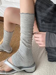 1双芭蕾舞风格蕾丝边踝部腿套，夏季薄款女士腿套，白色、黑色和灰色长筒腿套 - 彩色 - 查看 4