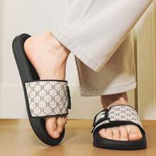 Unisex Simple Fashionable Striped Open Toe Slippers, EVA Soft Sole Bathroom Beach Slides For Indoor & Outdoor Wear, Comfortable Casual Lightweight Non-Slip Outdoor Sandals For Men - White - View 6