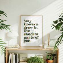 1pc Inspirational Quote Wall Art Picture May Flowers Grow In The Saddest Parts Of You Canvas Print Paintings|Retro Oil Paint Texture Typography French Country Decor For Bedroom,Living Room Or Office Home Decor,Mental Health Matters Poster,Gift For Her,Unframed,Wooden Hanging Scroll Or Framed - Pattern - View 5