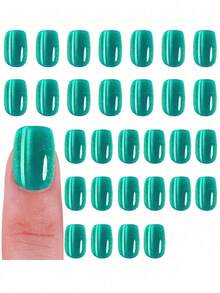 30 móng tay giả acrylic ngắn hình vuông/hình hạnh nhân màu hồng bóng, hiệu ứng mắt mèo, móng giả thiết kế mắt mèo chuyển màu bóng bẩy, phù hợp cho các lễ hội, thường ngày, sinh hoạt hàng ngày, trang trí móng tay mùa xuân/hè. - Màu xanh chanh - Xem 6