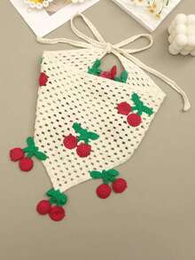 Party Hair Accessories1pc Fashionable Sweet Cute Bandana Beige Hollow Knit Cherry Print Triangular Scarf Summer Hair Accessories Beach Hair Band Vacation Headband - Nhiều màu - Xem 2