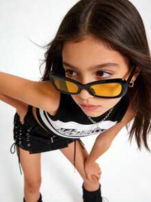 1 Pair Cat Eye Frame Children's Fashion Glasses, Minimalist Suitable For Boys And Girls, Party, Holiday, Travel, Decoration, Daily Accessory, Photography Prop - Black - View 3