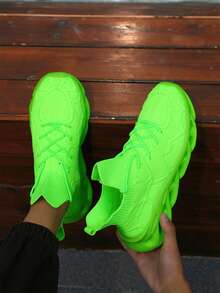 Men's Neon Color Block Sock Sneakers Unique Hollow Blade Sole Lightweight Athletic Running Shoes For Daily Street Style - Fluorescent Green - View 1