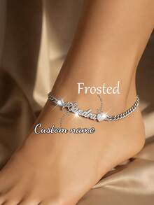 Customized Personalized Name Anklet For Women, Name Plate Pendant Anklet, Gift For Her, Stainless Steel Jewelry - Silver-frosted - View 5