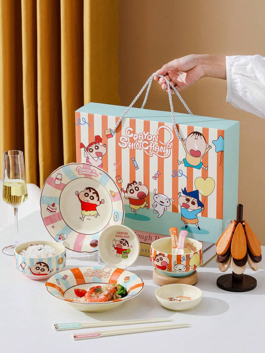 CRAYON SHINCHAN 5件套蜡笔小新陶瓷餐具套装，可爱卡通餐具礼盒装，动漫迷的理想礼物 - 彩色 - 查看 1