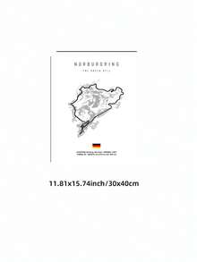 1张无框地图海报，“绿色地狱”黑白赛车艺术，复古德国赛道印刷品，地点及始建于1927年，简约墙面装饰，适用于卧室、宿舍、房间，礼品 - 賽道 - 查看 10