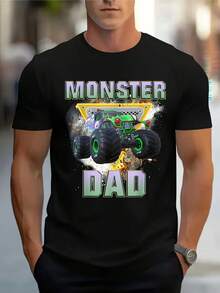 Men's Monster Truck Dad Monster Truck Are My Jam Truck Lovers Print Tee - Black Casual Summer T-Shirt, Comfortable Regular Fit Round Neck Short Sleeve Top For Casual Attire And Outdoor Activities, Everyday Outfit, Statement Lightweight Shirt, Mens Fashion - màu đen - Xem 1