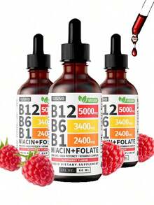 Vitamin B12 And B6 Liquid Drops, B12 Sublingual Vitamin B Complex - B 12 Vitamin 5000mcg - B12 Methylcobalamin For Energy, Brain, And Heart Support With 27,200 Mcg, Raspberry, 80 Servings - 3 chai - Xem 12