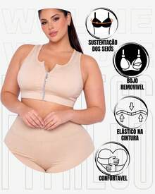 Women's Plus Size Cropped Fitness Top With Zipper And Removable Padding, WOLFOX, In Polyester Spandex. - Beige - View 3