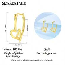 Bông tai bạc 925 mạ vàng hình trái tim đôi, bông tai ôm sát tai hình trái tim hở nhỏ nhắn dành cho nữ/bé gái, trang sức đeo hàng ngày. - Nhiều màu - Xem 5